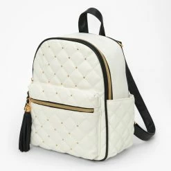Cheap 👏 Claire's White Quilted Gold Studded Small 🎒 Backpack 👏