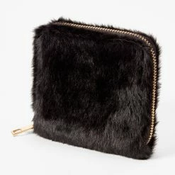 Best Pirce 🔥 Claire's Faux Fur Mini Zip Wallet - Black 😉