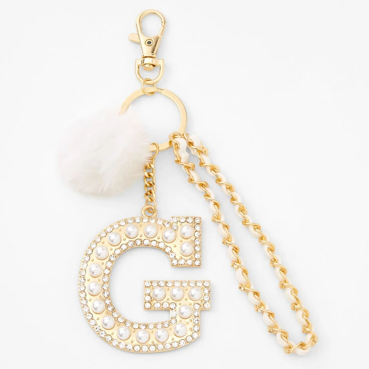 Top 10 🧨 Claire's Gold Bling Initial Pom Pom Keyring - White, G 🎉 1 Top 10 🧨 Claire's Gold Bling Initial Pom Pom Keyring - White, G 🎉