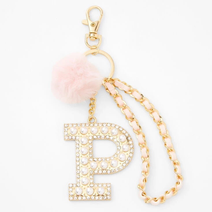 Hot Sale ❤️ Claire's Gold Bling Initial Pom Pom Keyring - Pink, P 😀 1 Hot Sale ❤️ Claire's Gold Bling Initial Pom Pom Keyring - Pink, P 😀