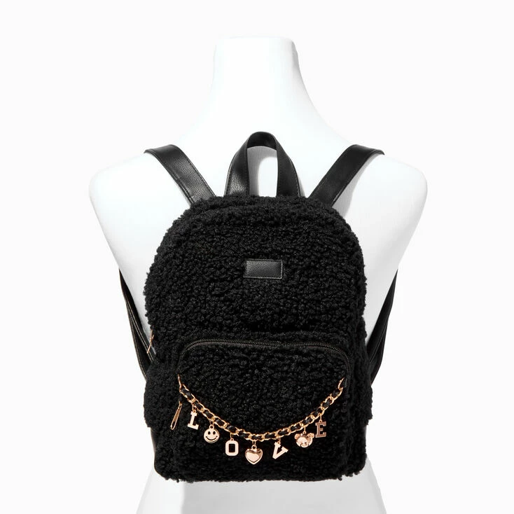 New ๐ฏ Claire's Black Sherpa & Gold Chain Medium ๐ Backpack ๐ 4 New ๐ฏ Claire's Black Sherpa & Gold Chain Medium ๐ Backpack ๐ - Image 4