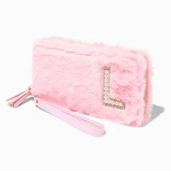 Coupon ✔️ Claire's Pink Furry Pearl Initial Wristlet Wallet - L 👍