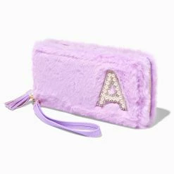 Top 10 😀 Claire's Lavender Furry Pearl Initial Wristlet Wallet - A ✨