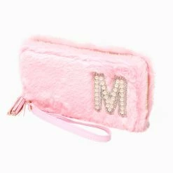 Hot Sale 🌟 Claire's Pink Furry Pearl Initial Wristlet Wallet - M 🧨