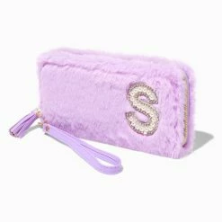 Hot Sale 𧨠Claire's Lavender Furry Pearl Initial Wristlet Wallet - S π