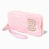 Brand new 🤩 Claire's Pink Furry Pearl Initial Wristlet Wallet - B 🌟