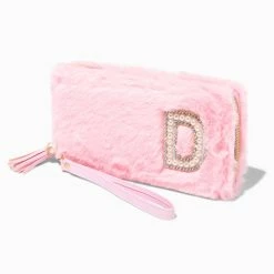 Promo 🔔 Claire's Pink Furry Pearl Initial Wristlet Wallet - D 🌟
