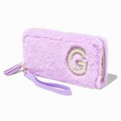 Best Sale 😀 Claire's Lavender Furry Pearl Initial Wristlet Wallet - G 😉