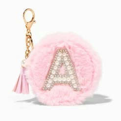 Wholesale 🧨 Claire's Pink Furry Pearl Initial Coin Purse Keyring - A 🧨