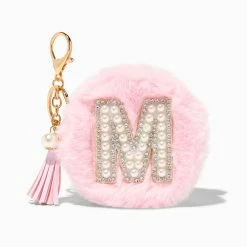 Cheapest ⭐ Claire's Pink Furry Pearl Initial Coin Purse Keyring - M ✔️