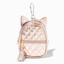 Wholesale 🤩 Claire's Metallic Rose Gold Cat Ears Mini 🎒 Backpack Keyring 😀