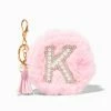 New ⌛ Claire's Pink Furry Pearl Initial Coin Purse Keyring - K ❤️