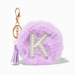 Promo ✨ Claire's Purple Furry Pearl Initial Coin Purse Keyring - K 🔔