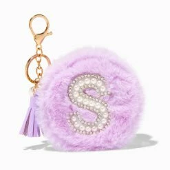 Brand new 🧨 Claire's Purple Furry Pearl Initial Coin Purse Keyring - S 🔔