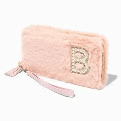 Best Pirce 🔔 Claire's Blush Pink Furry Pearl Initial Wristlet Wallet - B ✨