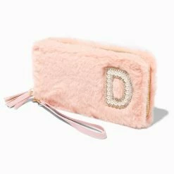 Deals 🛒 Claire's Blush Pink Furry Pearl Initial Wristlet Wallet - D 🧨