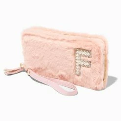 Best deal 😀 Claire's Blush Pink Furry Pearl Initial Wristlet Wallet - F 🔔