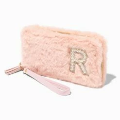 Wholesale π Claire's Blush Pink Furry Pearl Initial Wristlet Wallet - R π