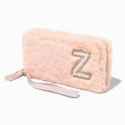 Discount 🥰 Claire's Blush Pink Furry Pearl Initial Wristlet Wallet - Z 👏