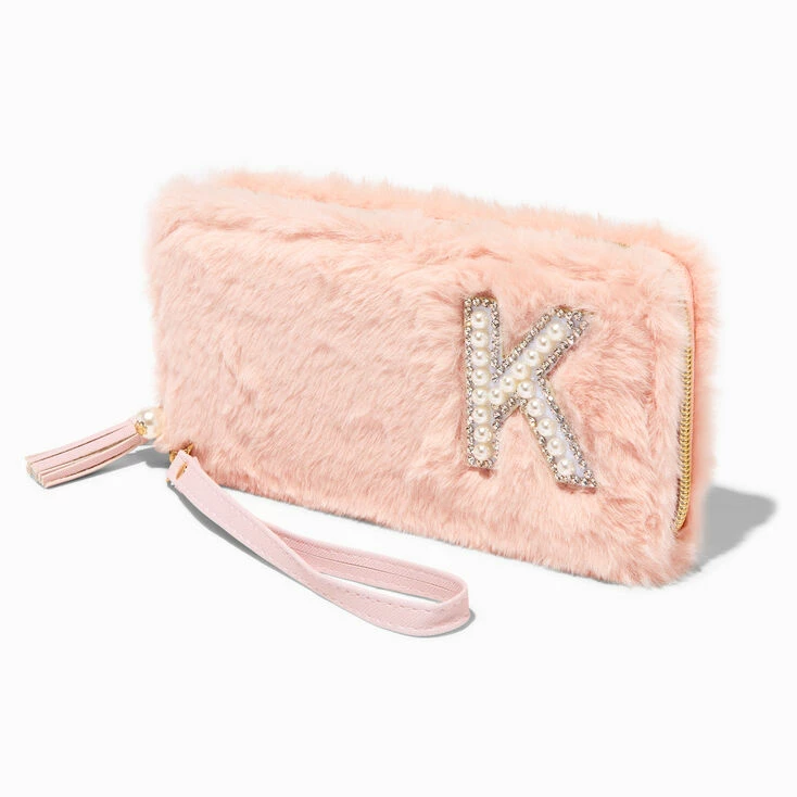 Best Sale π Claire's Blush Pink Furry Pearl Initial Wristlet Wallet - K π 1 Best Sale π Claire's Blush Pink Furry Pearl Initial Wristlet Wallet - K π