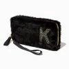 Hot Sale 👏 Claire's Black Furry Pearl Initial Wristlet Wallet - K 👍