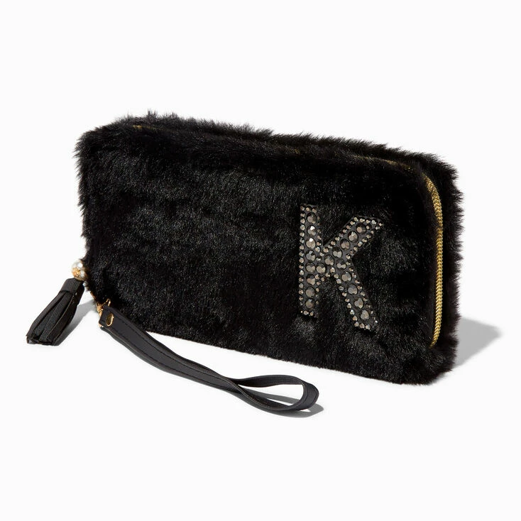 Hot Sale π Claire's Black Furry Pearl Initial Wristlet Wallet - K π 1 Hot Sale π Claire's Black Furry Pearl Initial Wristlet Wallet - K π