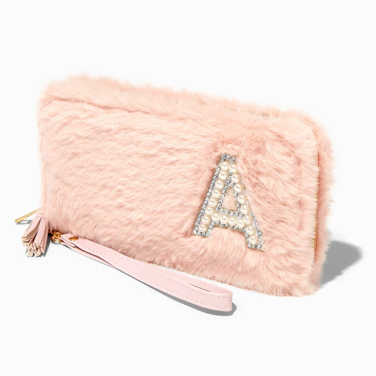 Promo π Claire's Blush Pink Furry Pearl Initial Wristlet Wallet - A π 1 Promo π Claire's Blush Pink Furry Pearl Initial Wristlet Wallet - A π