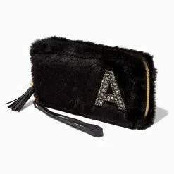 Hot Sale 😉 Claire's Black Furry Pearl Initial Wristlet Wallet - A ✨
