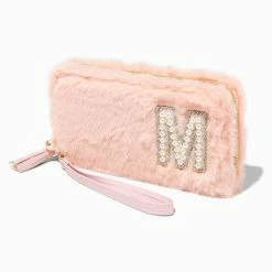 Front Page 33 Coupon 🥰 Claire's Blush Pink Furry Pearl Initial Wristlet Wallet - M ⭐