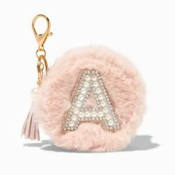 Cheap 🔔 Claire's Blush Pink Furry Pearl Initial Coin Purse Keyring - A 😀