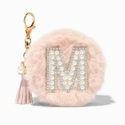 Best Sale 🛒 Claire's Blush Pink Furry Pearl Initial Coin Purse Keyring - M 👍