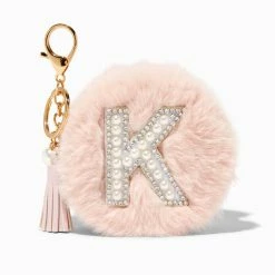 Budget 🤩 Claire's Blush Pink Furry Pearl Initial Coin Purse Keyring - K ⌛