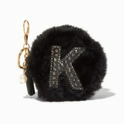 Front Page 23 New 🎉 Claire's Black Furry Pearl Initial Coin Purse Keychain - K 🎁