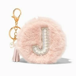 Deals 😀 Claire's Blush Pink Furry Pearl Initial Coin Purse Keyring - J 👍