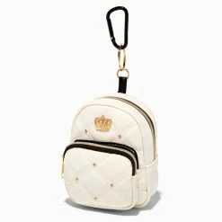 Top 10 🔔 Claire's Gold Crown White Quilted Mini 🎒 Backpack Keyring 🥰