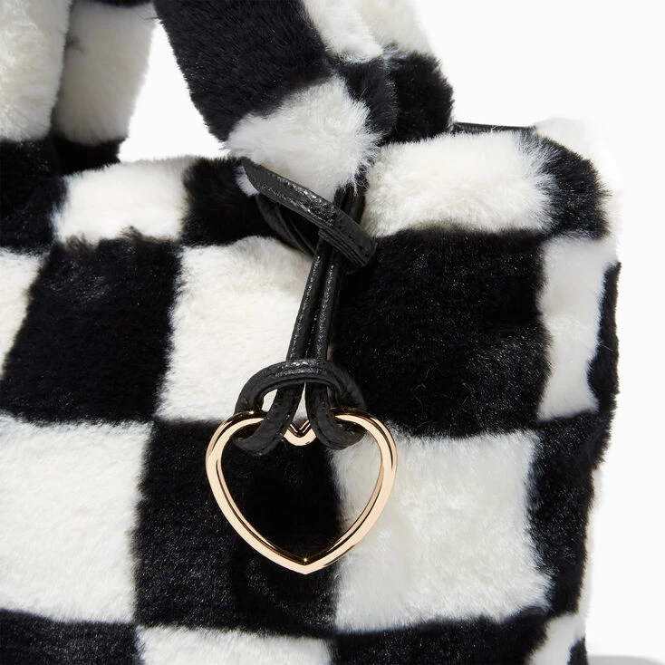 Cheapest 🔥 Claire's Black & White Checkerboard Furry Crossbody Tote Bag 🧨 2 Cheapest 🔥 Claire's Black & White Checkerboard Furry Crossbody Tote Bag 🧨 - Image 2