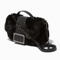 Flash Sale 💯 Claire's Furry Black Convertible Crossbody Satchel ✨