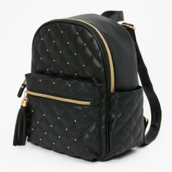 Best reviews of 🔔 Claire's Faux Leather Gold Pearl Studded Mini 🎒 Backpack - Black 🥰