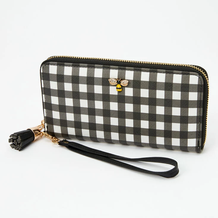 Budget 𧨠Claire's Gingham Honeybee Wristlet - Black π 1 Budget 𧨠Claire's Gingham Honeybee Wristlet - Black π