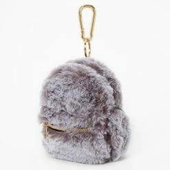Deals 👍 Claire's Furry Mini 🎒 Backpack Keyring - Grey 😉