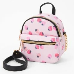 Best Pirce 🔥 Claire's Pink Strawberry Mini 🎒 Backpack Crossbody Bag ❤️