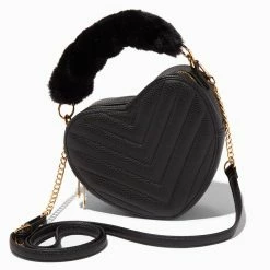 Hot Sale 🤩 Claire's Black Quilted Heart Crossbody Bag ⭐