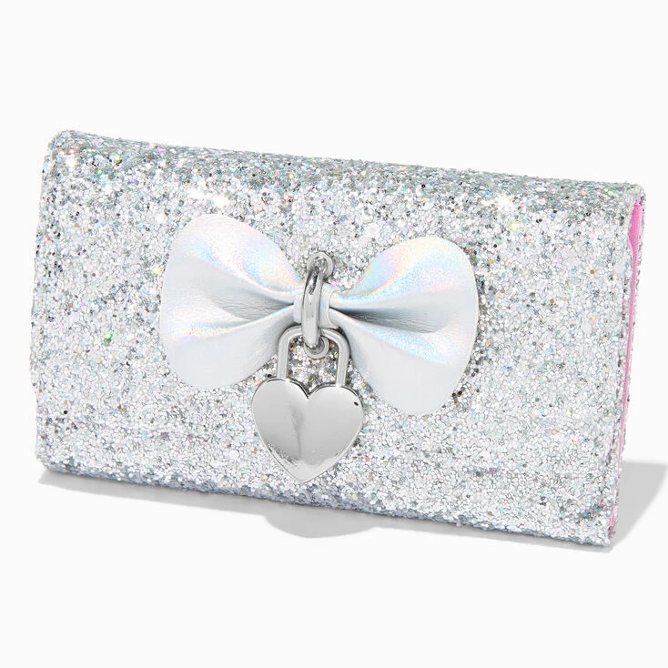 New 🎁 Claire's Silver Glitter Holographic Bow Wallet 🎉 1 New 🎁 Claire's Silver Glitter Holographic Bow Wallet 🎉